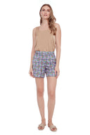 Rose lavender Mirror Print Satin Lounge Shorts – Front View