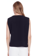 Maylee Solid Vegan Silk Sleeveless Top in Black – Back View