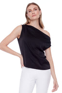 Lily black Satin Asymmetric Top – Front View