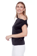 Lily black Satin Asymmetric Top – Side View