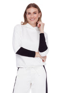 Annie Contrast Sleeve Cropped Hoodie in Cloud – Front View