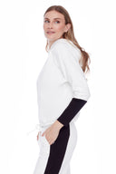 Annie Contrast Sleeve Cropped Hoodie in Cloud – Side View