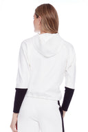 Annie Contrast Sleeve Cropped Hoodie in Cloud – Back View