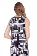 Gianna Black + White Labyrinth Print Vegan Silk Tank - Back View