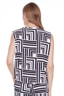 Maylee  Black + White Labyrinth Print Vegan Silk Sleeveless Top – Back View