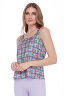 Rosalie lavender Mirror Print Satin Tank Top – Front View