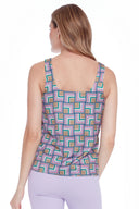 Rosalie lavender Mirror Print Satin Tank Top – Back View