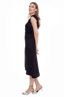 Roxy Solid Asymmetric Satin Dress in Black – Side View