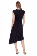 Roxy Solid Asymmetric Satin Dress in Black – Back View