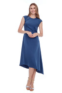 Roxy Solid Asymmetric Satin Dress in Midnight – Front View