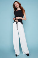 Fiona cream Vegan Silk Wide-Leg Pant – Front View