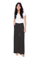 Fiona black Satin Wide-Leg Pant - Front View