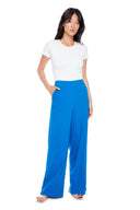 Model wearing the Isla Linen Wide Leg Pant in lapis Blue, front view.