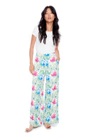 Fiona Camellia Floral Vegan Silk Wide-Leg Pant – Front View