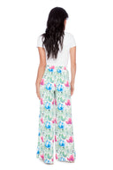 Fiona Camellia Floral Vegan Silk Wide-Leg Pant – Back View