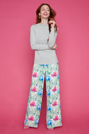 Fiona Camellia Floral Vegan Silk Wide-Leg Pant – Front View