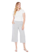 Marlena Grey Melange French Terry Wide-Leg Crop Pant – Front View