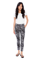 Gwyneth Black & White Hibiscus Print Techno Ankle Pant – Front View