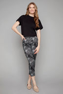 Gwyneth Black & White Hibiscus Print Techno Ankle Pant – Front View