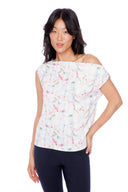 Lily Iris Floral Belize Satin Asymmetric Top – Front View