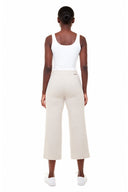 Zoey French Terry Gaucho Pant in Oatmeal Melange, back view with wide cropped legs and pull-on waistband.