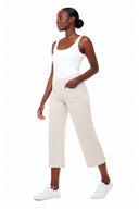 Zoey French Terry Gaucho Pant in Oatmeal Melange, side view with wide cropped legs and pull-on waistband.