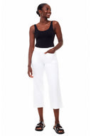 Zoey French Terry Gaucho Pant in White, front view with wide cropped legs and pull-on waistband.