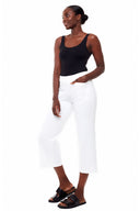 Zoey French Terry Gaucho Pant in White, side view with wide cropped legs and pull-on waistband.