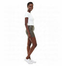 Model wearing the Billy Waxed Short in Army, side view.