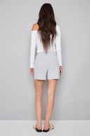 Back view of the Val Grey Striped Techno Short, highlighting the streamlined design and flattering tailored shape.