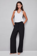 Front view of the Fiona Air Flow Wide Leg Pant in Black, showcasing the lightweight wide-leg design and relaxed fit.