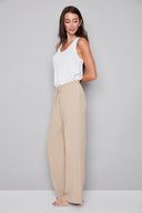 Side view of the Fiona Air Flow Wide Leg Pant in Cashew, showcasing the lightweight wide-leg design and relaxed fit.