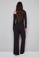 Back view of the Sandy Provence Wide-Leg Full-Length Pant in Black, showcasing the flowing wide-leg design and full-length silhouette.