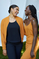 Woman wearing Kamala Vegan Silk Bomber Jacket in Marseille, front view.
