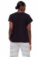 Back view of model wearing the Felicity Bamboo T-Shirt in black with a clean, minimalist silhouette.