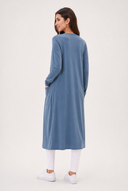 Model wearing the Claudia Bamboo Duster in Bluestone, back view.