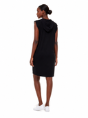 Model wearing the Salma Hooded Bamboo Dress in Black, back view