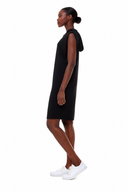 Model wearing the Salma Hooded Bamboo Dress in Black, side view