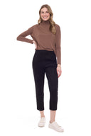 Gigi Faux Suede Cropped Trouser in Black – Front View