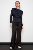 Dimitra black Satin Wide-Leg Pant – Front View