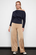 Dimitra champagne Satin Wide-Leg Pant – Front View