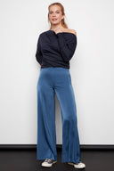 Dimitra midnight Satin Wide-Leg Pant – Front View