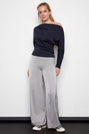Dimitra silver Satin Wide-Leg Pant – Front View