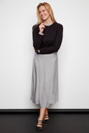 Beatrice Satin silver Midi Skirt – Front View