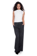 Black & Grey Amur Animal Print Ponte Wide-Leg Pant – Front View