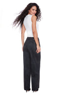 Black & Grey Amur Animal Print Ponte Wide-Leg Pant – Back View
