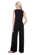 Black Textured Techno Wide-Leg Pant – Back View