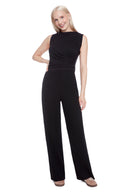 Black Textured Techno Wide-Leg Pant – Front View