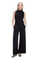 Black Belize Satin Wide-Leg Pant – Front View