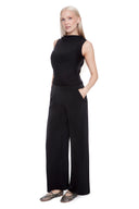 Black Belize Satin Wide-Leg Pant – Side View
